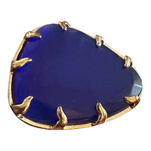 Kendra Scott Ring Jolie Cobalt Blue Cat’s Eye Sz 7 Gold Plated Leaf Filigree - Picture 1 of 5